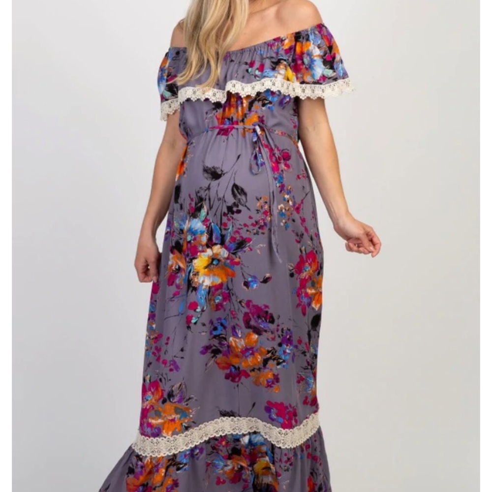 Pinkblush Floral & Lace Off-shoulder maxi dress